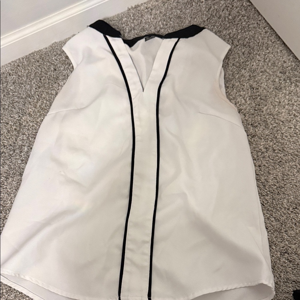 White Sleeveless Dress with Black Trim